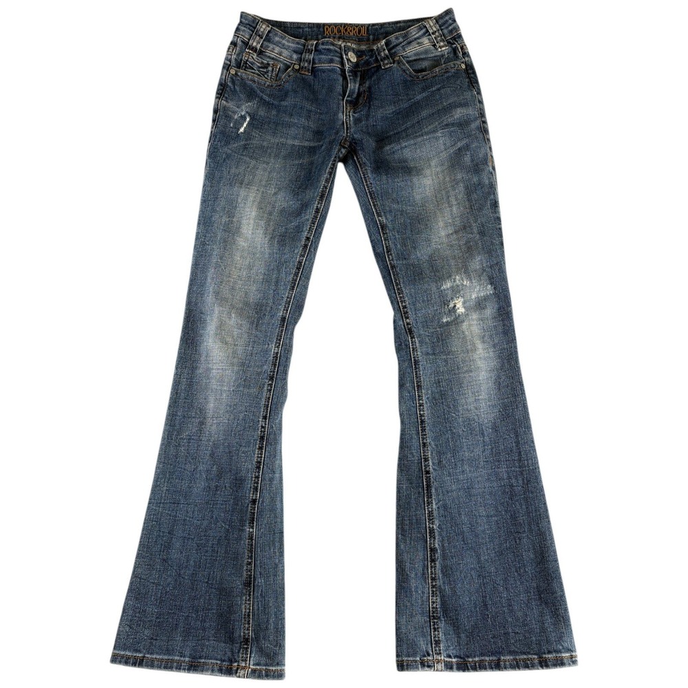 Rock & Roll Cowgirl Jeans Womens 27 Blue Lowrise Bootcut Distressed Work Rival